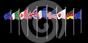 45th G7 summit , August 24Ã¢â¬â26, 2019 in Biarritz, Nouvelle-Aquitaine, France. 7  flags of countries of Group of Seven - Canada, photo